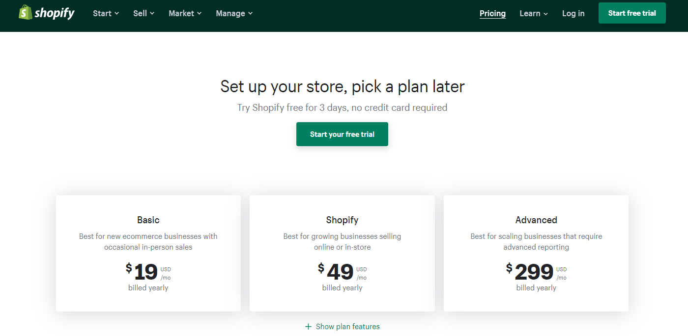 Shopify eCommerce platform payment plan